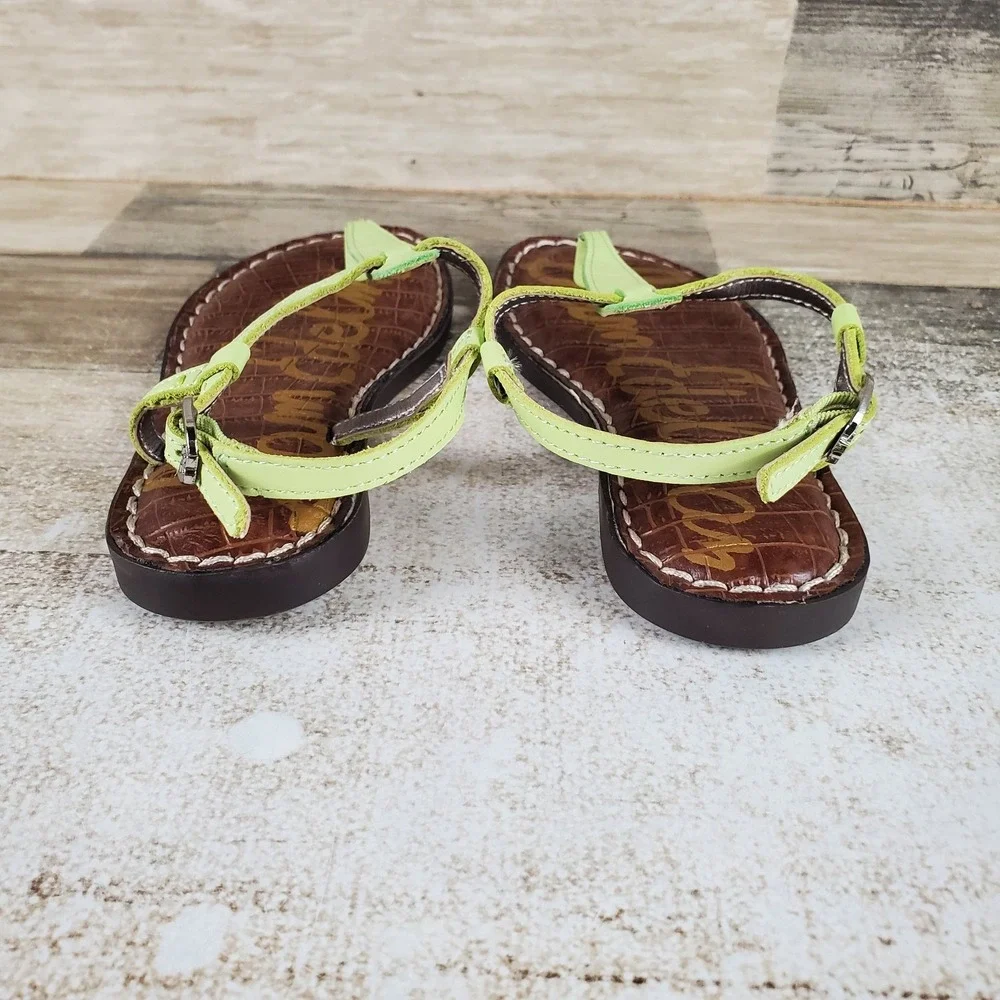 Sam Edelman Gigi Kids Thong Sandals Sz 12 Kiwi Croc Leather‎ Buckle Ankle Strap